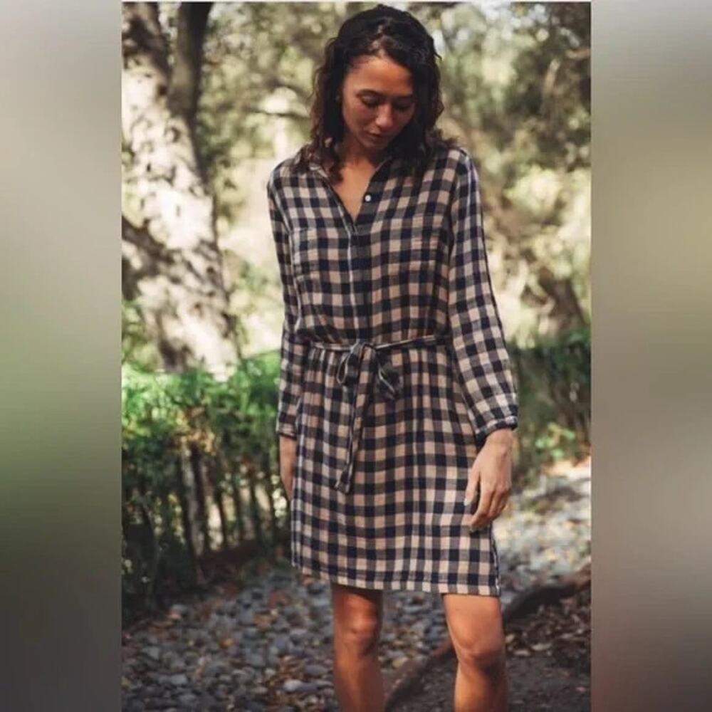 Trovata Birds of Paradis Meghan Henley Dress Plaid Check Long Sleeve Flannel S